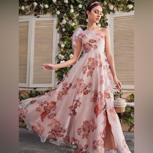 One Shoulder Knot Side Floral Dress